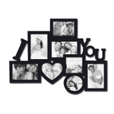 Adeco Decorative Black Wood 8-opening Decorative Wood 'I Love You' Collage Wall Hanging Photo Frame