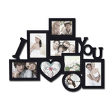 Adeco Decorative Black Wood 8-opening Decorative Wood 'I Love You' Collage Wall Hanging Photo Frame