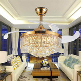 42 Inches Ceiling Fan Light Remote Control LED Pendant Light Crystal Dimmable Metal Luxury Invisible Ceiling Chandelier Lighting