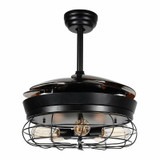 42'' Ceiling Fans Invisible Retractable Blades Farmhouse Industrial Pendant Lamp Chandelier Remote Control 5 Edison Bulbs