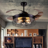42'' Ceiling Fans Invisible Retractable Blades Farmhouse Industrial Pendant Lamp Chandelier Remote Control 5 Edison Bulbs