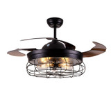 42'' Ceiling Fans Invisible Retractable Blades Farmhouse Industrial Pendant Lamp Chandelier Remote Control 5 Edison Bulbs