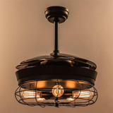 42'' Ceiling Fans Invisible Retractable Blades Farmhouse Industrial Pendant Lamp Chandelier Remote Control 5 Edison Bulbs