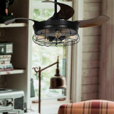 42'' Ceiling Fans Invisible Retractable Blades Farmhouse Industrial Pendant Lamp Chandelier Remote Control 5 Edison Bulbs