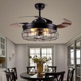 42'' Ceiling Fans Invisible Retractable Blades Farmhouse Industrial Pendant Lamp Chandelier Remote Control 5 Edison Bulbs