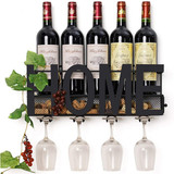 Wall Mounted Metal Wine Rack 4 Long Stem Glass Holder & Wine Cork Storage