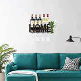 Wall Mounted Metal Wine Rack 4 Long Stem Glass Holder & Wine Cork Storage