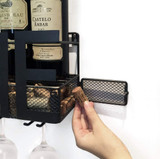 Wall Mounted Metal Wine Rack 4 Long Stem Glass Holder & Wine Cork Storage
