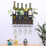 Wall Mounted Metal Wine Rack 4 Long Stem Glass Holder & Wine Cork Storage