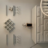 Set of 5 Wall Mount Wine Rack Set w/ Storage Shelves and Glass Holder White