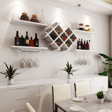 Set of 5 Wall Mount Wine Rack Set w/ Storage Shelves and Glass Holder White