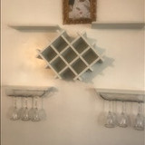 Set of 5 Wall Mount Wine Rack Set w/ Storage Shelves and Glass Holder White