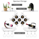 Set of 5 Wall Mount Wine Rack Set w/ Storage Shelves and Glass Holder White