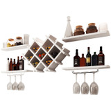Set of 5 Wall Mount Wine Rack Set w/ Storage Shelves and Glass Holder White