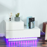 20 Modes LED RGB 2 Drawer Modern High Gloss Living Room TV Stand End Table Cabinets 70x35x38cm