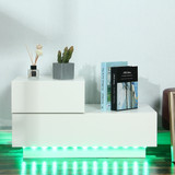 20 Modes LED RGB 2 Drawer Modern High Gloss Living Room TV Stand End Table Cabinets 70x35x38cm