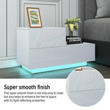 20 Modes LED RGB 2 Drawer Modern High Gloss Living Room TV Stand End Table Cabinets 70x35x38cm