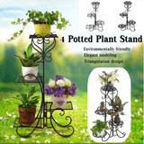 32.3In 4 Potted Rounded/Square Flower Metal Shelves Plant Pot Stand Decoration Indoor Outdoor Garden