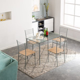 5 Pcs Dining Table Set with 4 Chairs MDF Cushion Kitchen Breakfast Furniture