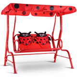 Kids Patio Swing Chair Children Porch Bench Canopy 2 Person Yard Furniture Red