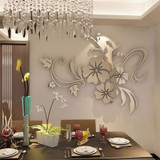 3D Mirror Flower Removable Wall Sticker Art Acrylic Mural Decal Wall Home Decor