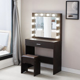 Vanity Set With Lighted Mirror Cushioned Stool Dressing Table Makeup Table