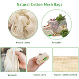 5pcs/set Cotton Mesh Produce Bags Reusable Washable Drawstring Shopping Bag