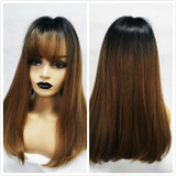 Long Ombre Brown Blonde Wigs with Bangs Cosplay Synthetic