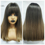 Long Ombre Brown Blonde Wigs with Bangs Cosplay Synthetic