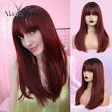 Long Ombre Brown Blonde Wigs with Bangs Cosplay Synthetic
