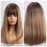 Long Ombre Brown Blonde Wigs with Bangs Cosplay Synthetic