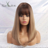 Long Ombre Brown Blonde Wigs with Bangs Cosplay Synthetic