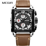 Creative Square MEGIR Men's Leather Strap Army Chronograph Quartz Wrist Watch Creative Square MEGIR Men's Leather Strap Army Chronograph Quartz Wrist Watch