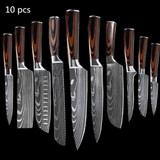 10-Piece Kitchen Knife Set - Laser Damascus Pattern