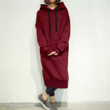Long Hoodie Casual Solid Color Hooded Sweatshirts Baggy Pullover Oversized Sweatshirt Dress