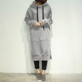 Long Hoodie Casual Solid Color Hooded Sweatshirts Baggy Pullover Oversized Sweatshirt Dress