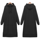 Long Hoodie Casual Solid Color Hooded Sweatshirts Baggy Pullover Oversized Sweatshirt Dress