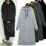 Long Hoodie Casual Solid Color Hooded Sweatshirts Baggy Pullover Oversized Sweatshirt Dress
