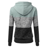 Color Block Hoodies Long Sleeve Hoody Zipper Pocket Patchwork Hooded Sweatshirt
