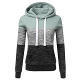 Color Block Hoodies Long Sleeve Hoody Zipper Pocket Patchwork Hooded Sweatshirt