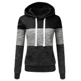 Color Block Hoodies Long Sleeve Hoody Zipper Pocket Patchwork Hooded Sweatshirt
