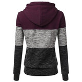 Color Block Hoodies Long Sleeve Hoody Zipper Pocket Patchwork Hooded Sweatshirt