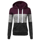 Color Block Hoodies Long Sleeve Hoody Zipper Pocket Patchwork Hooded Sweatshirt