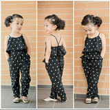 Girls Sleeveless Polka Dot Strap  Jumpsuit and Headband Set