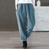Women Autumn Pants Elastic Middle Waist Loose Corduroy