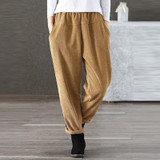 Women Autumn Pants Elastic Middle Waist Loose Corduroy
