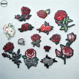 1 PCS Rose Flower Embroidered Iron on Patches for Clothing DIY Stripes Clothes Patchwork Sticker Custom Flowers Applique @Z