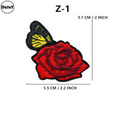 1 PCS Rose Flower Embroidered Iron on Patches for Clothing DIY Stripes Clothes Patchwork Sticker Custom Flowers Applique @Z
