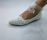Women's Handcrafted Flat Ribbon Lace Flower Bridal Shoe (sizes 4.5-12)
