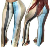 High Waist Striped Wide Leg Flare Leggings
